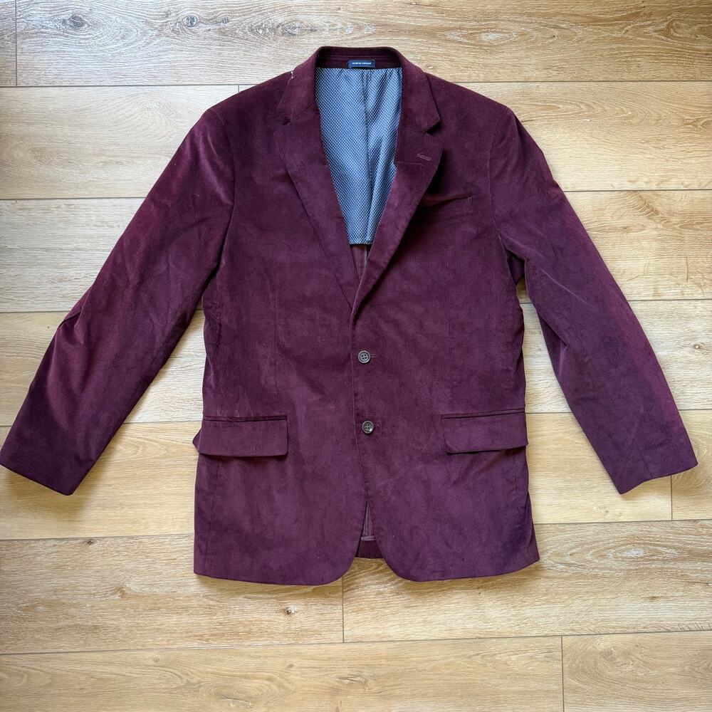 Stafford 44R Slim Fit Cotton Corduroy Purple Elbow Patch Blazer Jacket Indie